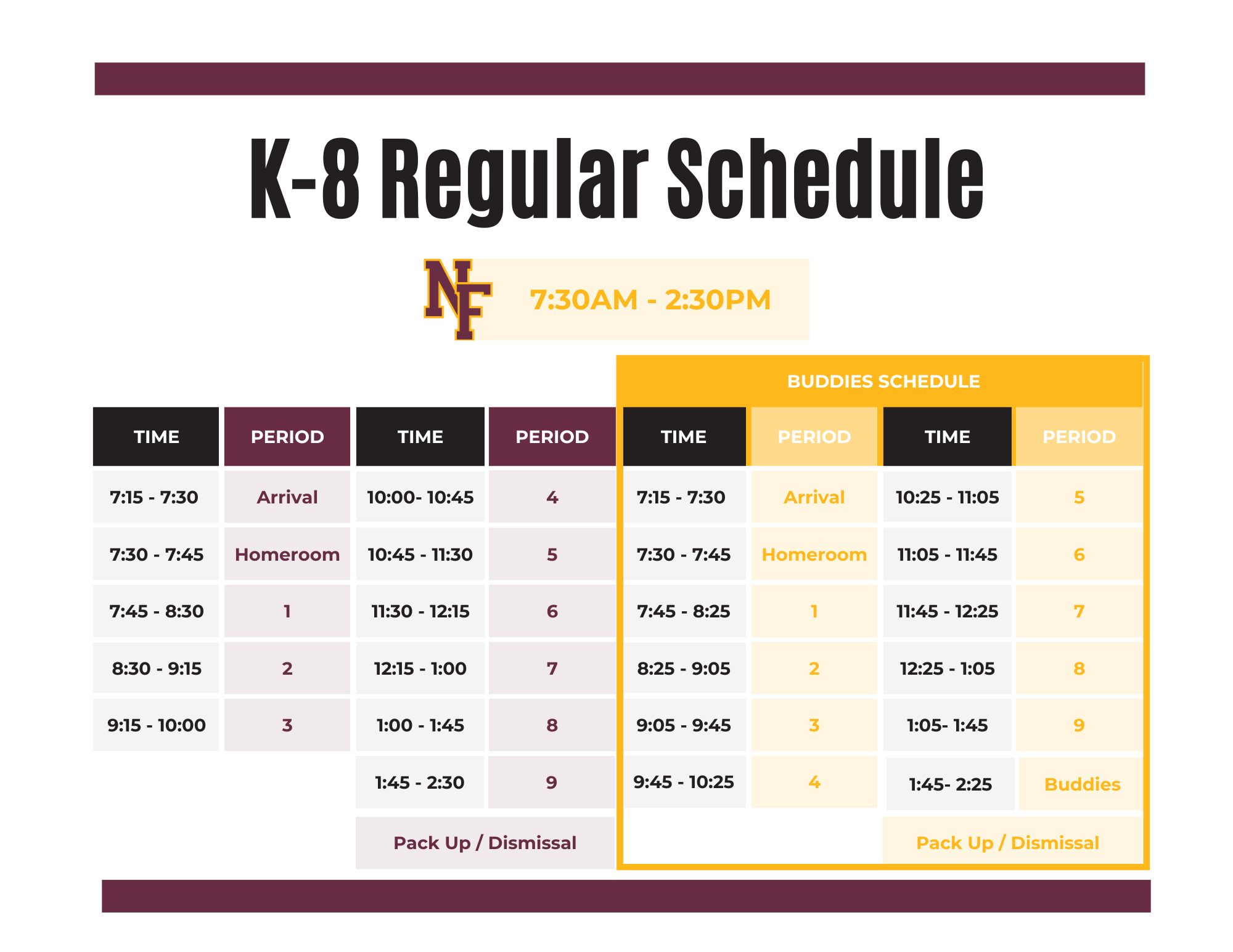 New Foundations School Schedules