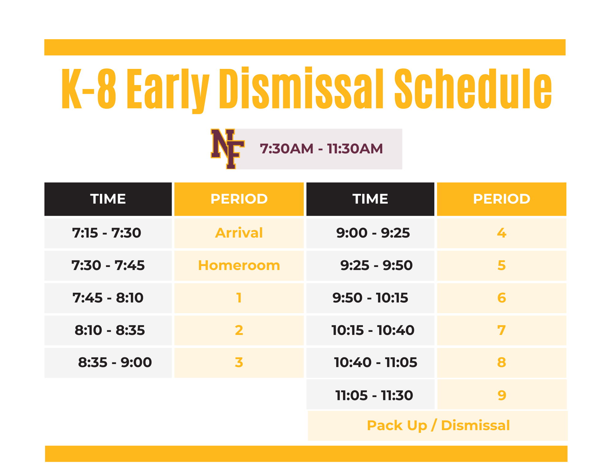 New Foundations School Schedules