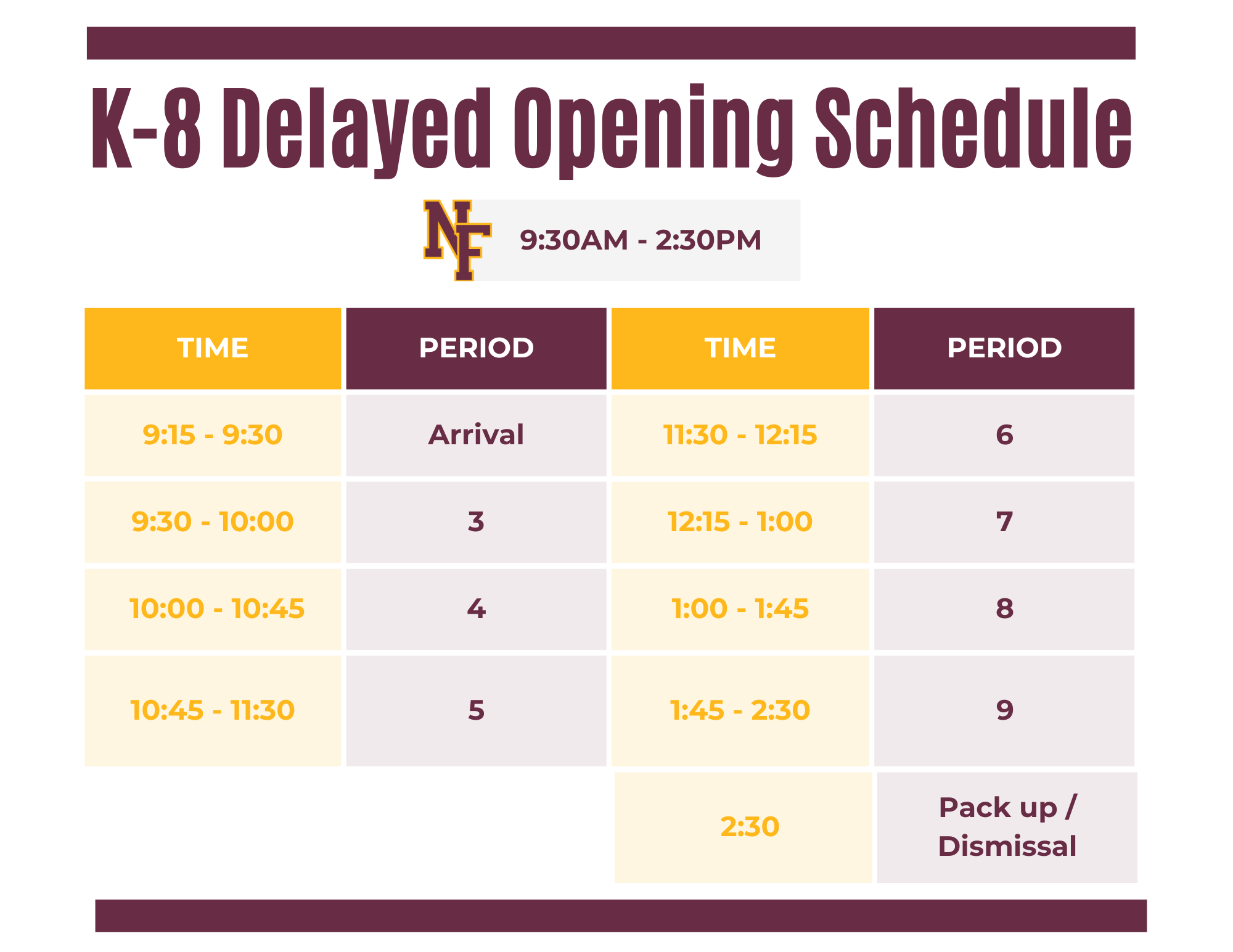 New Foundations School Schedules